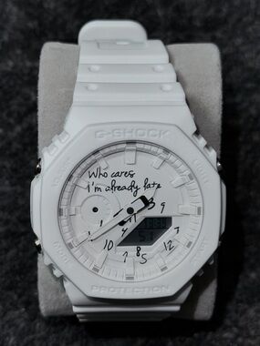 G-Shock White Analog-Digital Watch with Handwritten Dial Accents